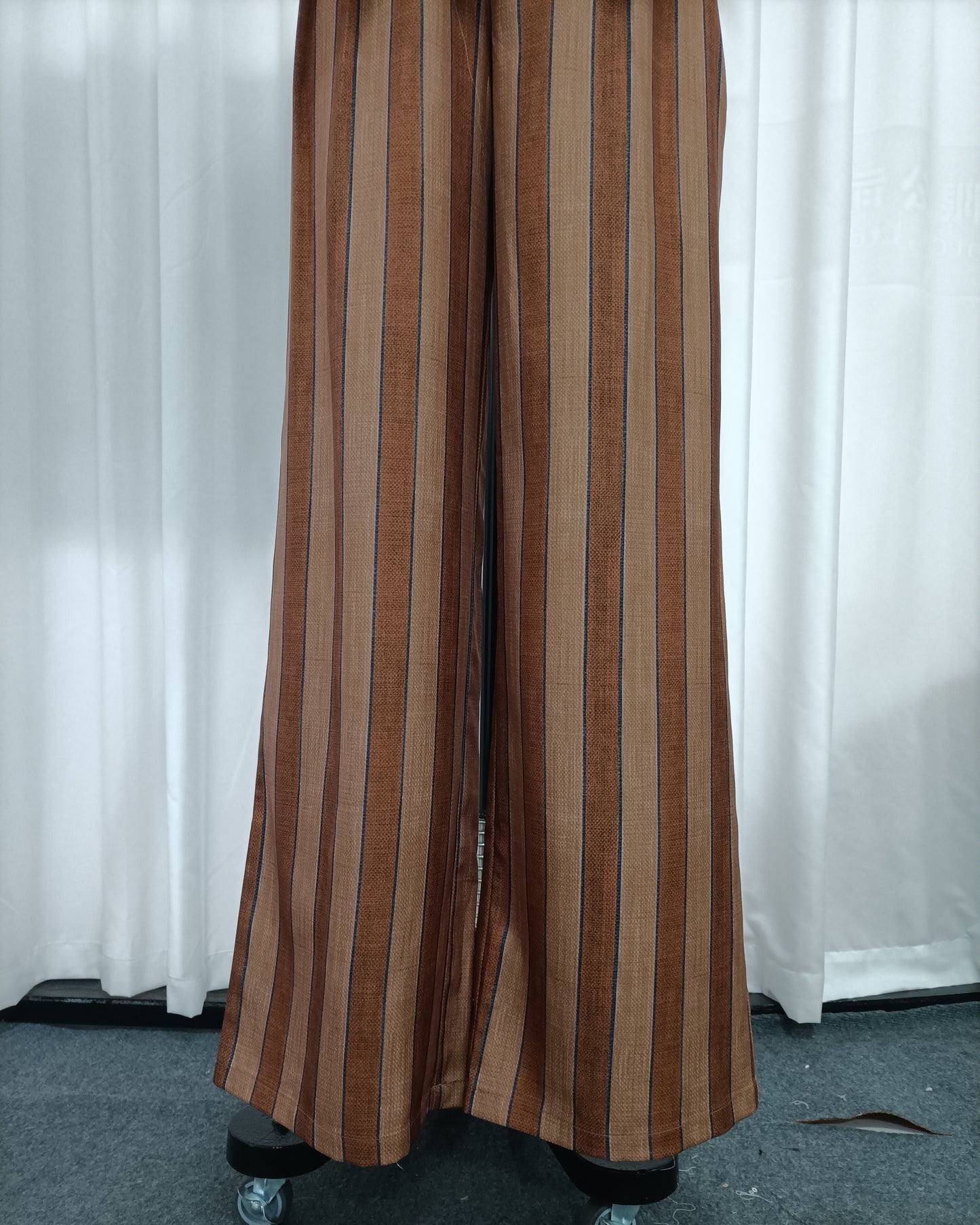 Brown Stripe Halter Top Wide Leg Pants Set