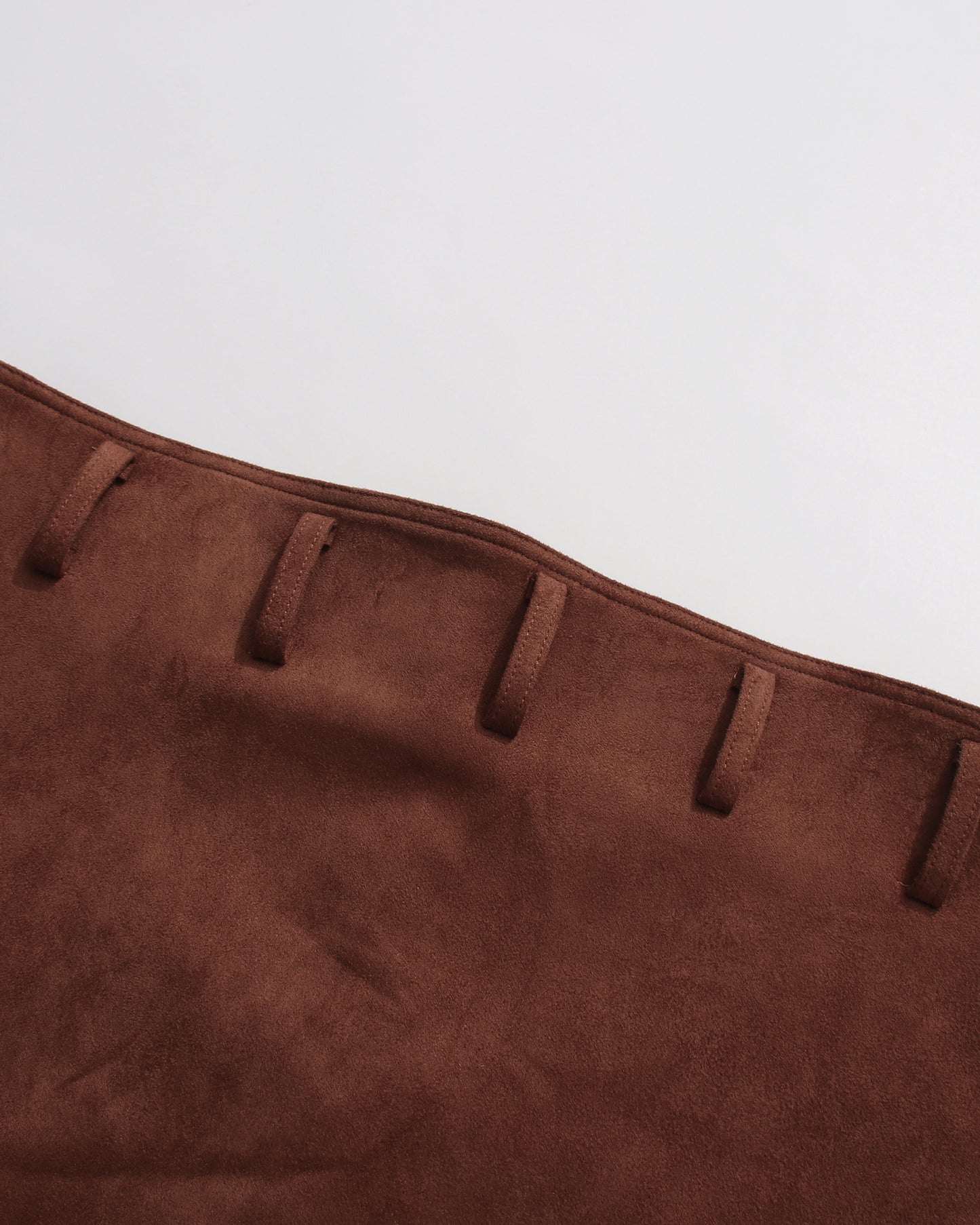 Brown Suede Double Belt Midi Skirt