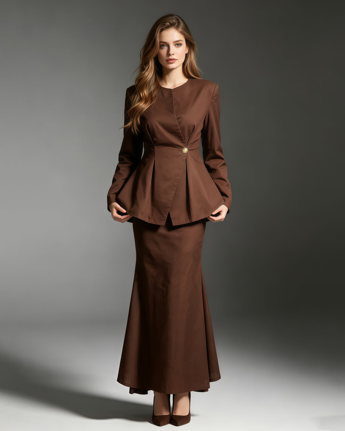 Tunic Peplum Blazer Irregular Mermaid Midi Skirt Set