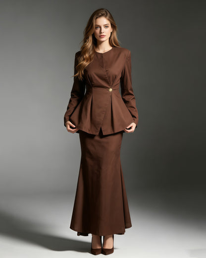 Tunic Peplum Blazer Irregular Mermaid Midi Skirt Set