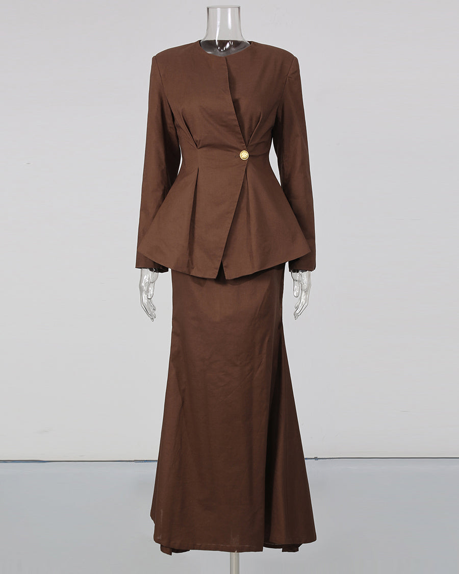 Tunic Peplum Blazer Irregular Mermaid Midi Skirt Set