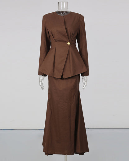 Tunic Peplum Blazer Irregular Mermaid Midi Skirt Set