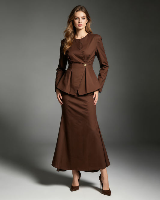Tunic Peplum Blazer Irregular Mermaid Midi Skirt Set