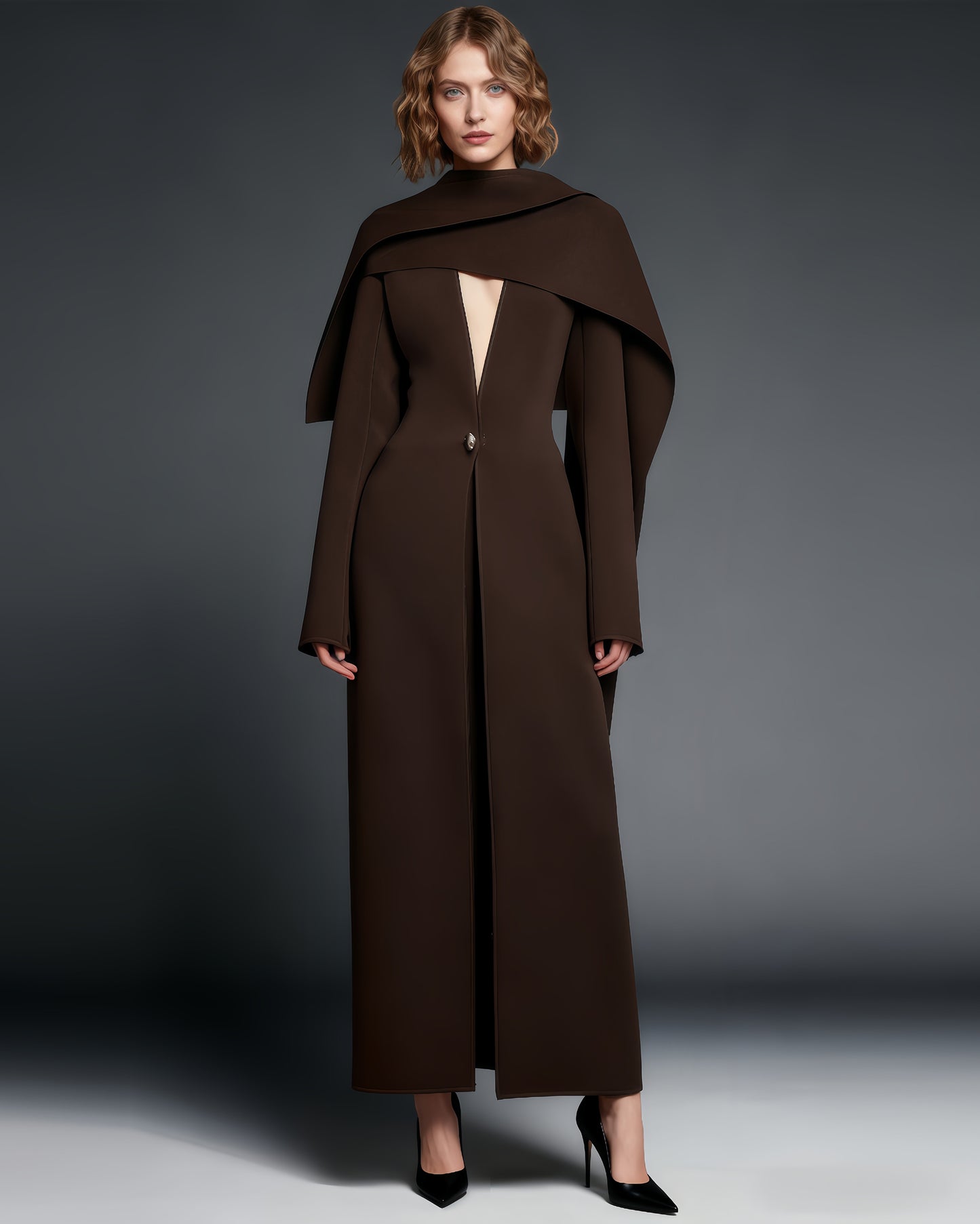 Brown Cape - Style Avant - Garde Long Jacket