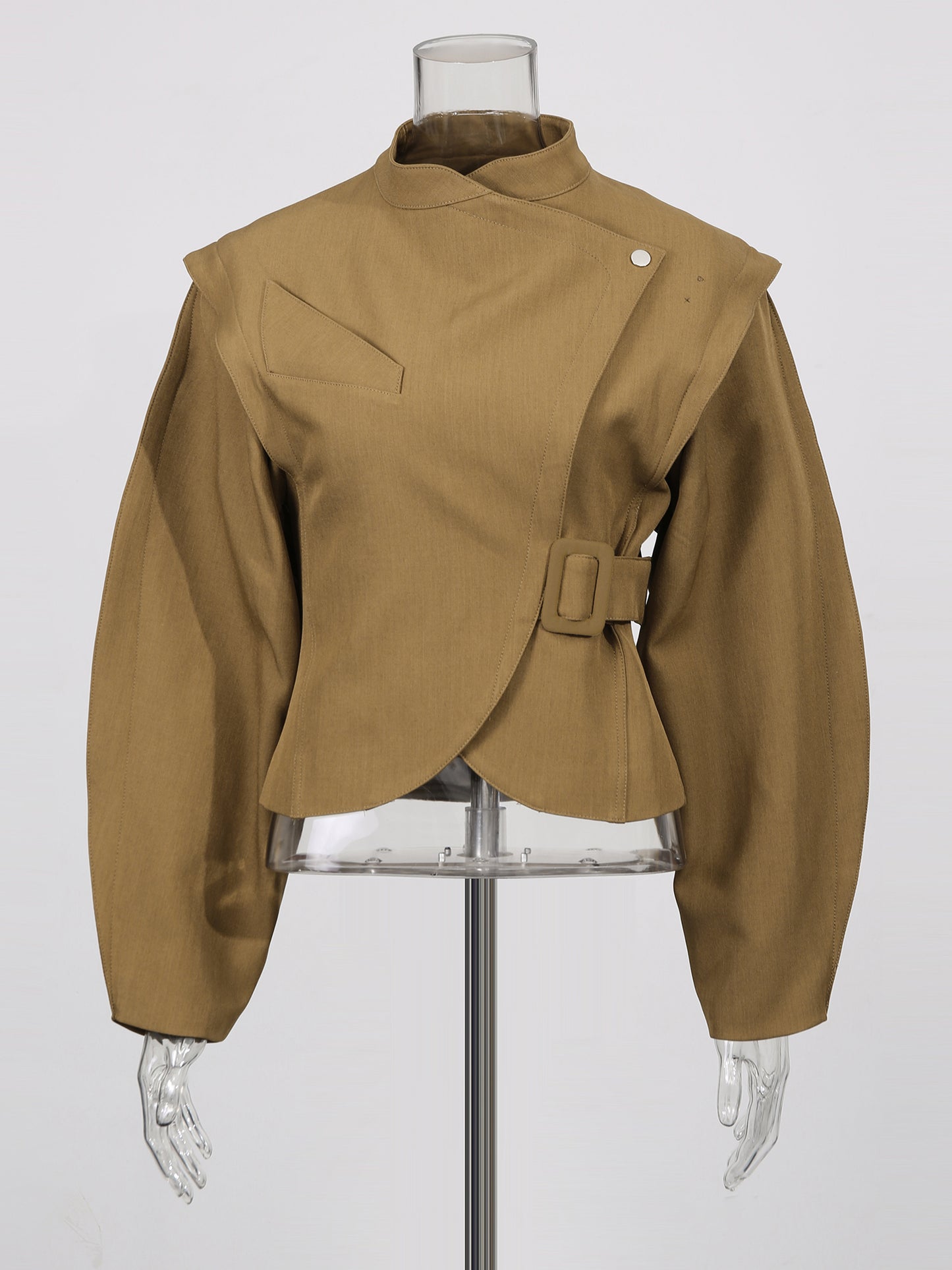 Brownyellow Asymmetric Buckle Cropped Jacket
