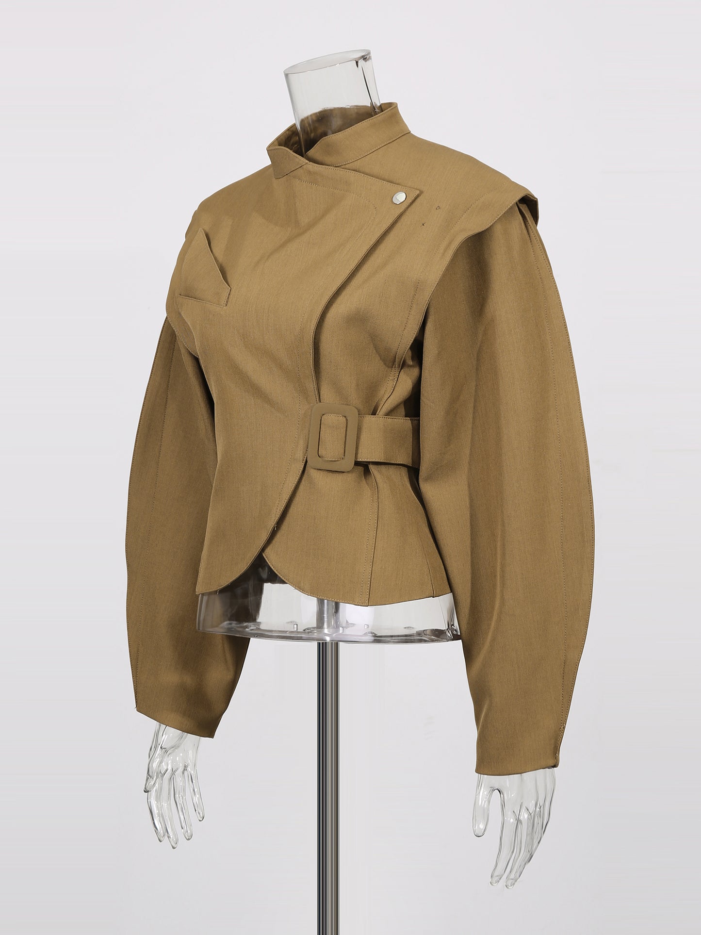 Brownyellow Asymmetric Buckle Cropped Jacket