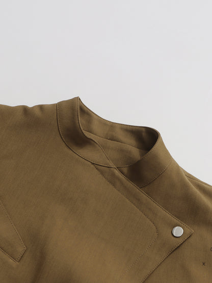 Brownyellow Asymmetric Buckle Cropped Jacket