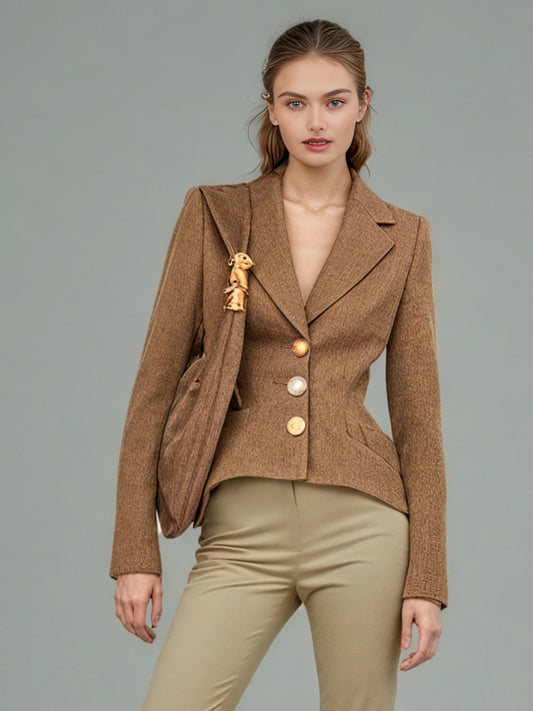 Brownyellow Tailored Blazer with Gold Button Detailing