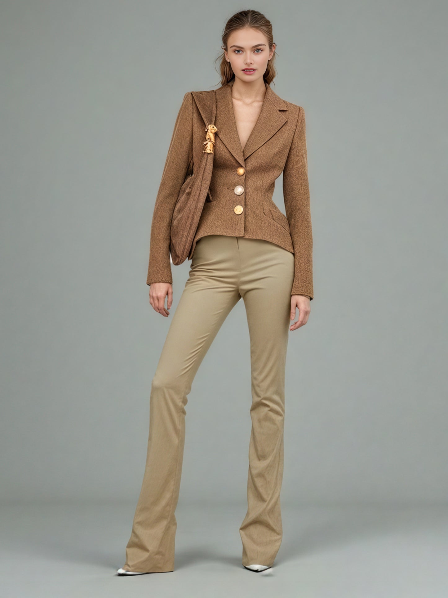 Brownyellow Tailored Blazer with Gold Button Detailing