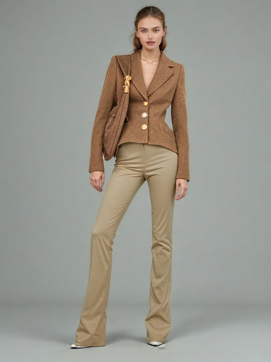 Brownyellow Tailored Blazer with Gold Button Detailing