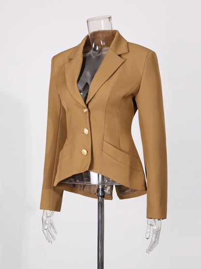 Brownyellow Tailored Blazer with Gold Button Detailing