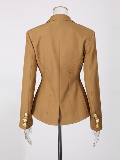 Brownyellow Tailored Blazer with Gold Button Detailing