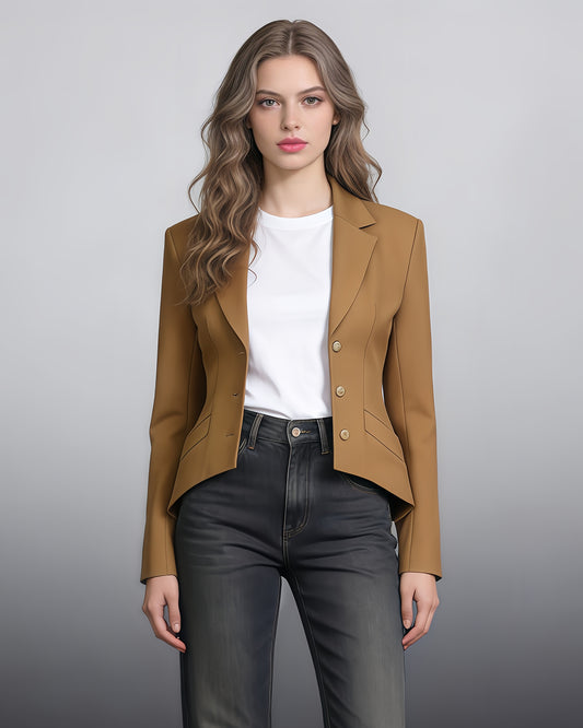 Brownyellow Tailored Blazer with Gold Button