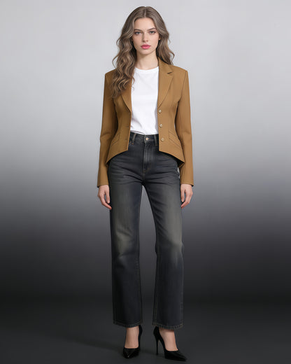 Brownyellow Tailored Blazer with Gold Button