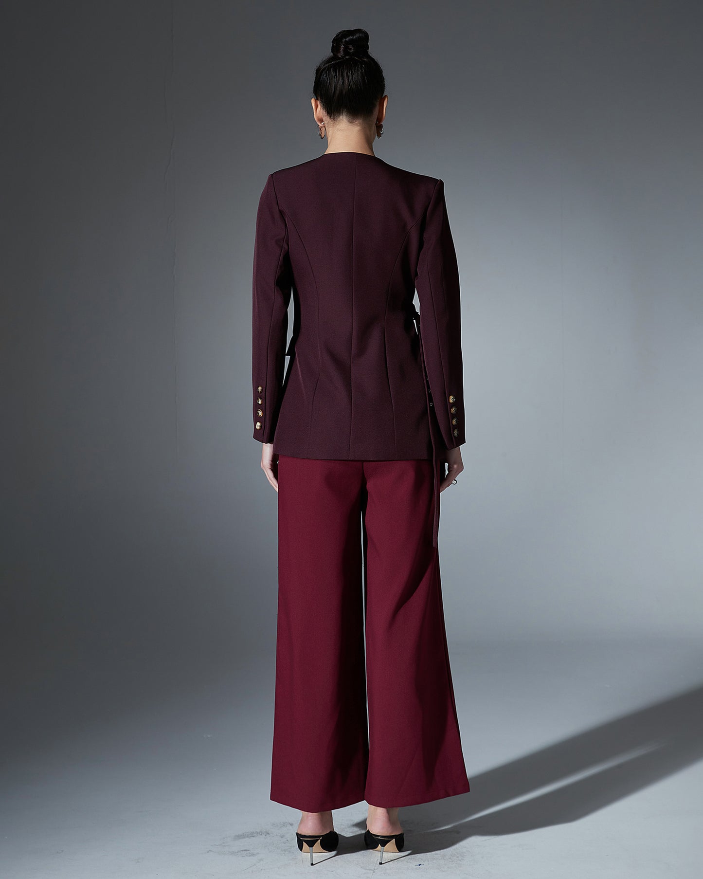 Burgundy Asymmetric Belted Blazer