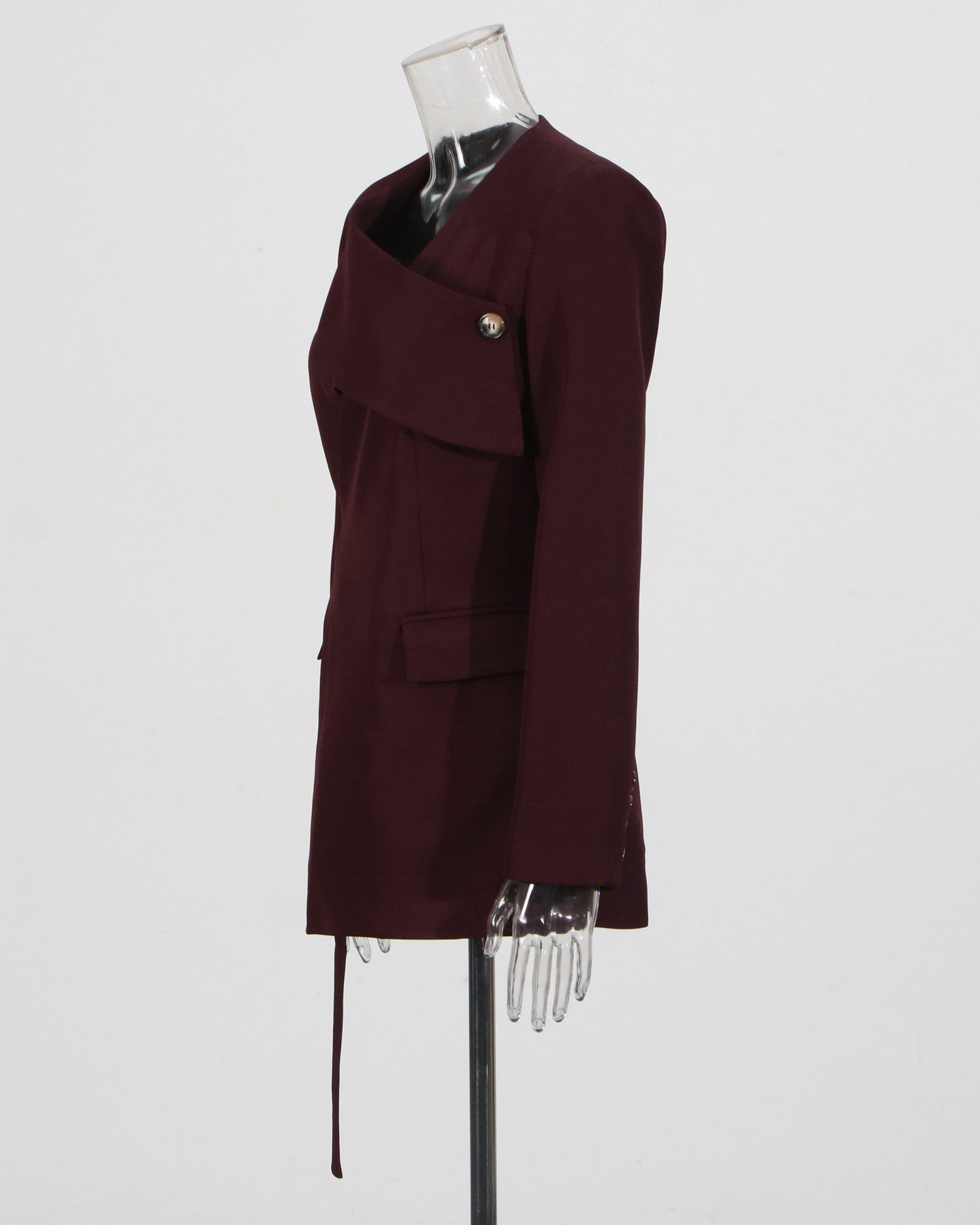Burgundy Asymmetric Belted Blazer
