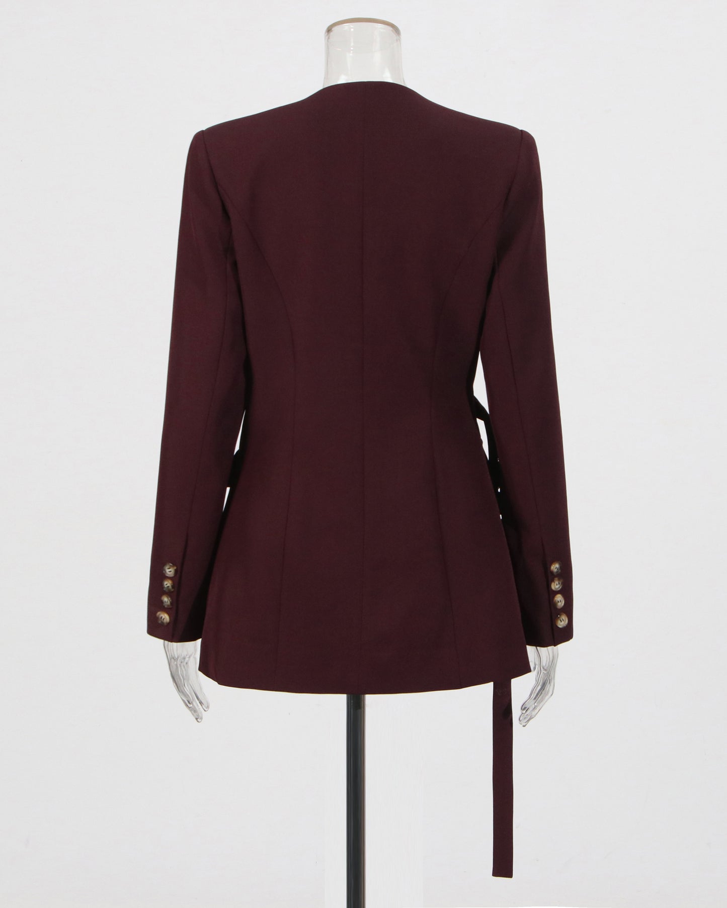 Burgundy Asymmetric Belted Blazer