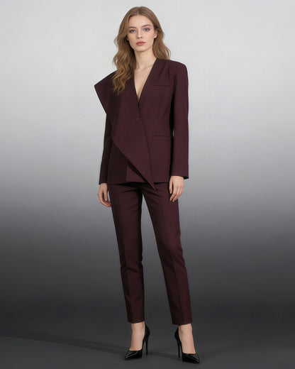 Burgundy Asymmetric Oversized Blazer