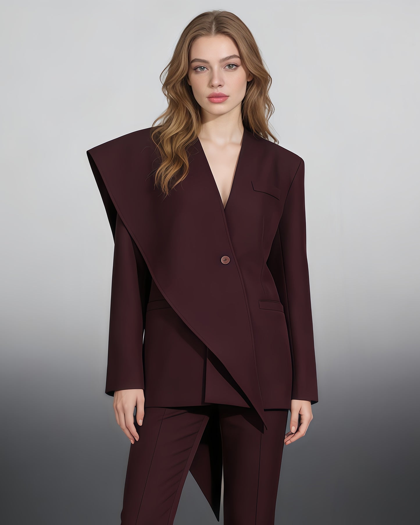 Burgundy Asymmetric Oversized Blazer