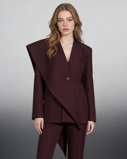 Burgundy Asymmetric Oversized Blazer