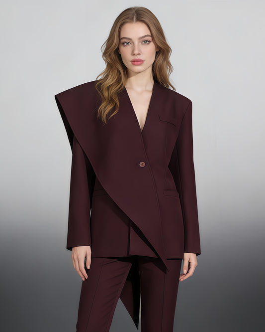 Burgundy Asymmetric Oversized Blazer