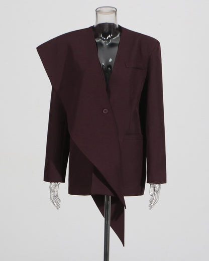 Burgundy Asymmetric Oversized Blazer