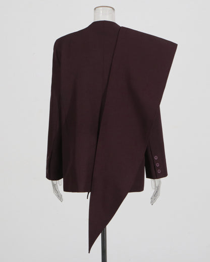 Burgundy Asymmetric Oversized Blazer