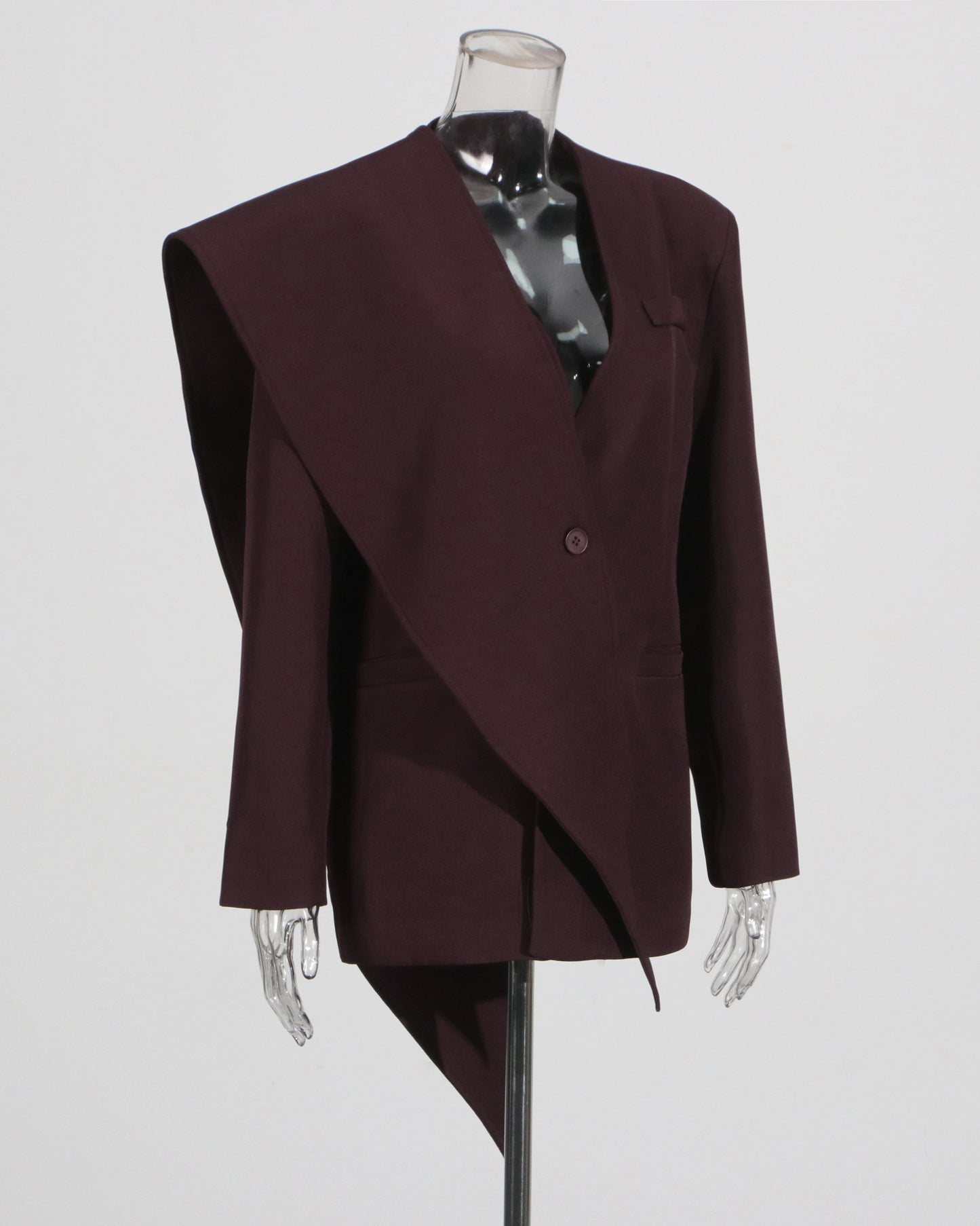 Burgundy Asymmetric Oversized Blazer