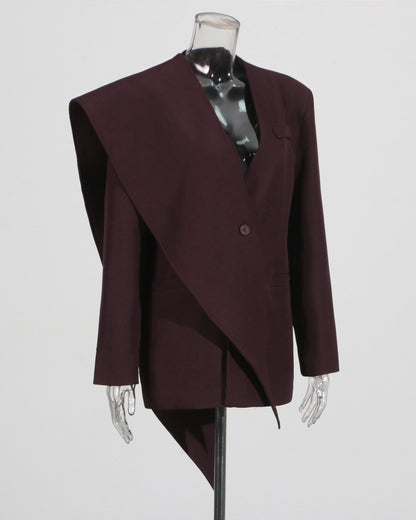 Burgundy Asymmetric Oversized Blazer