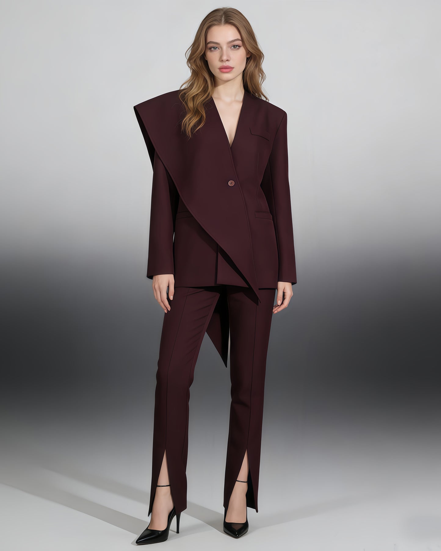 Burgundy Asymmetric Oversized Blazer