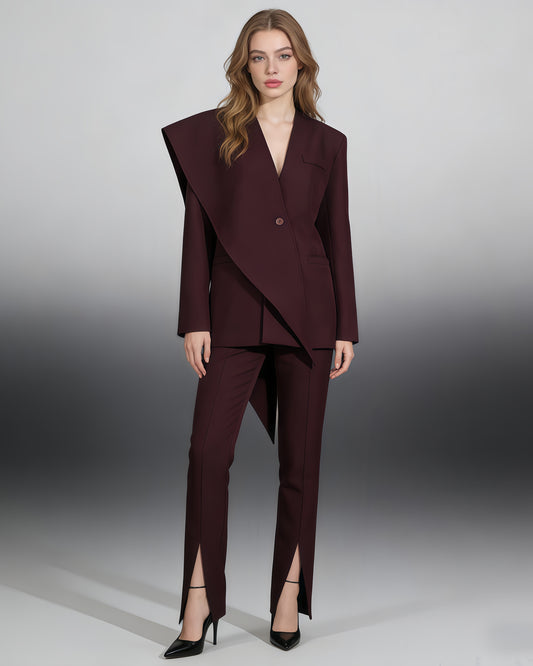 Burgundy Asymmetric Oversized Blazer