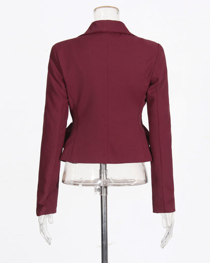 Burgundy Blazer with 3D Rose Accents