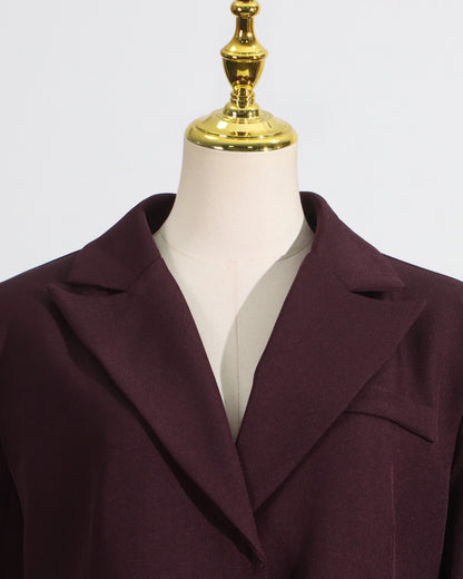 Burgundy Buckle Oversized Blazer