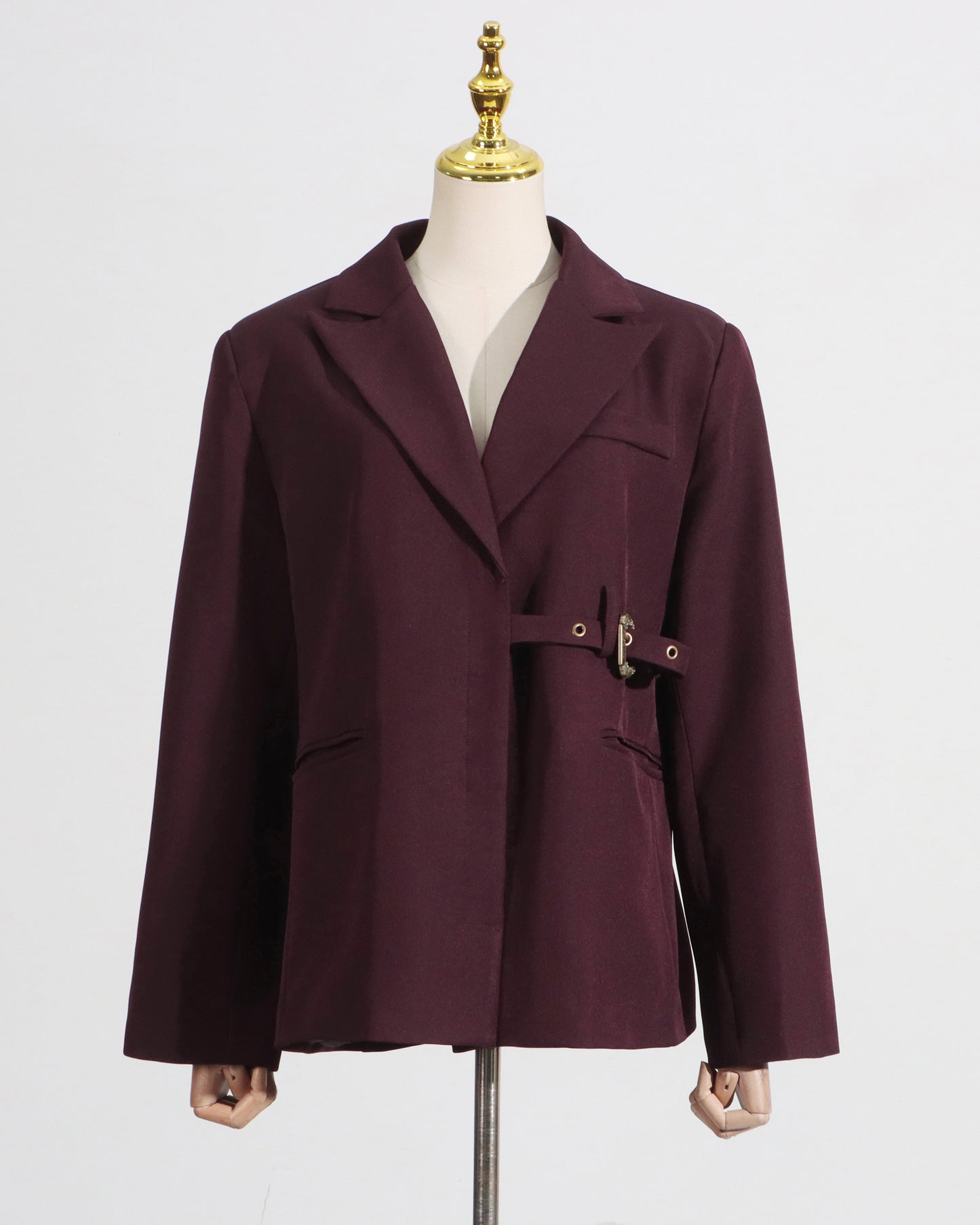 Burgundy Buckle Oversized Blazer