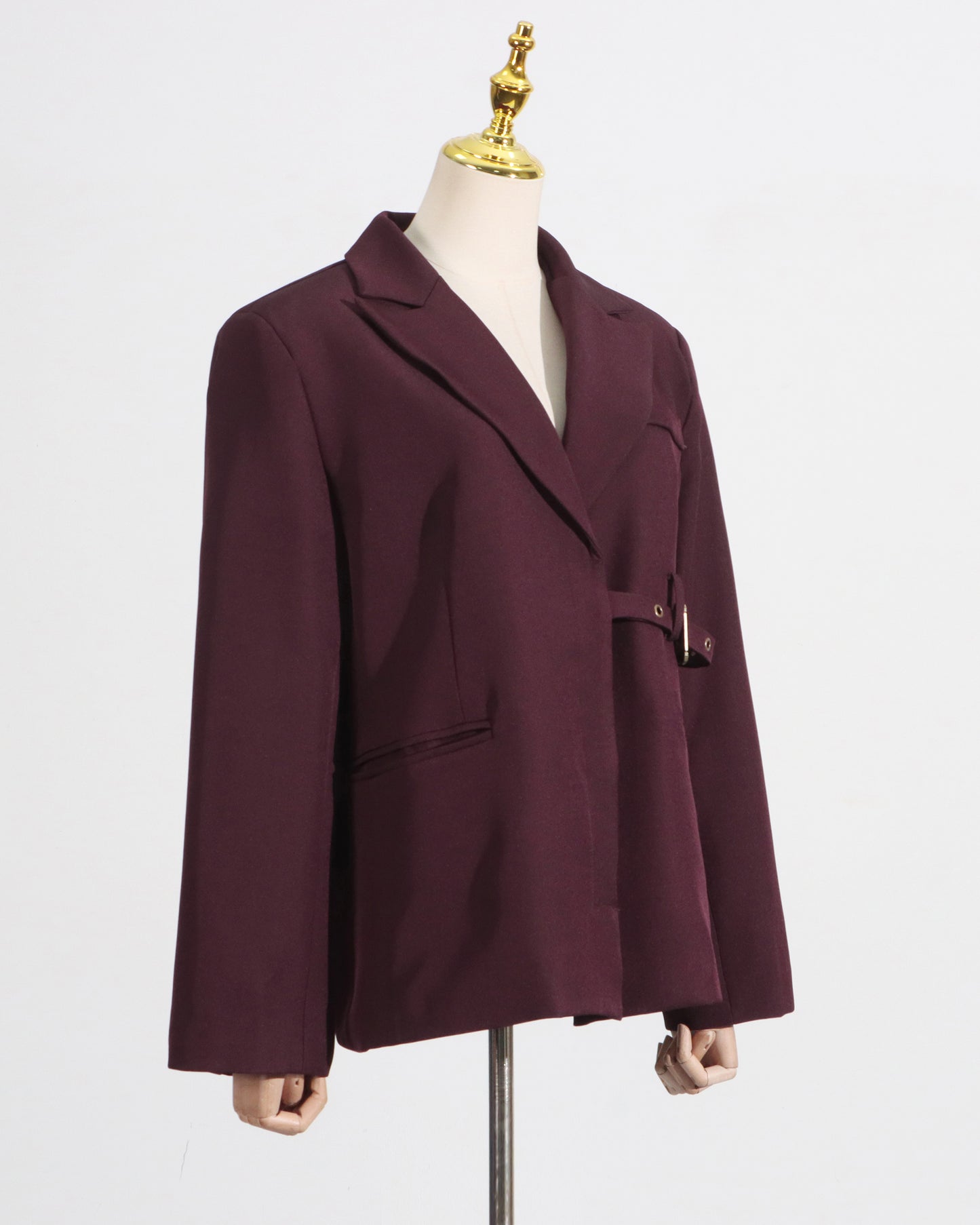 Burgundy Buckle Oversized Blazer