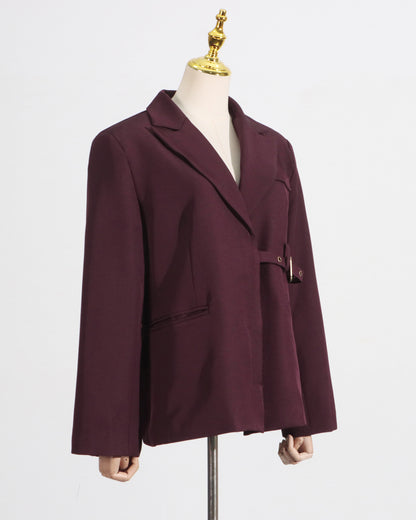 Burgundy Buckle Oversized Blazer
