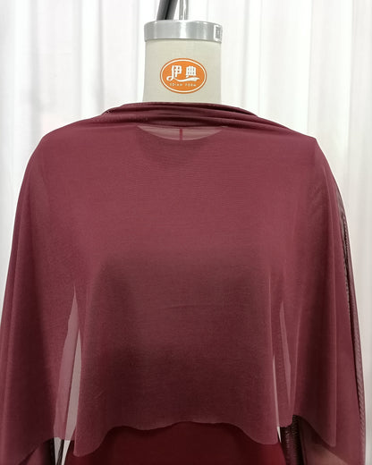 Burgundy Cape Sleeve Draped Maxi Dress