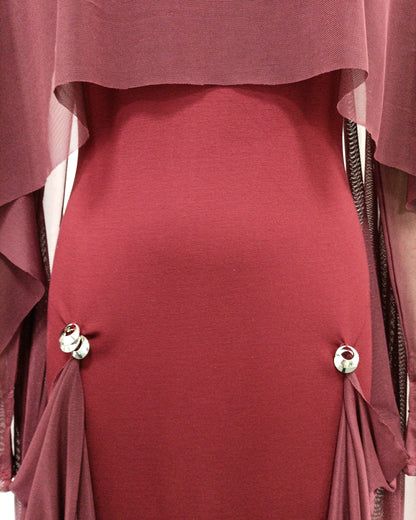 Burgundy Cape Sleeve Draped Maxi Dress