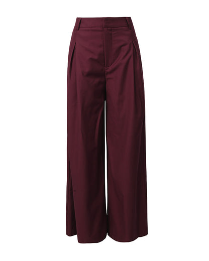 Burgundy Collar 3D Rose Blazer Wide Leg Pants Set