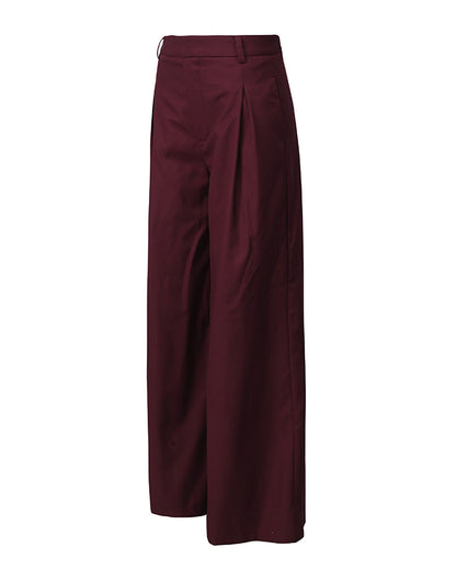 Burgundy Collar 3D Rose Blazer Wide Leg Pants Set