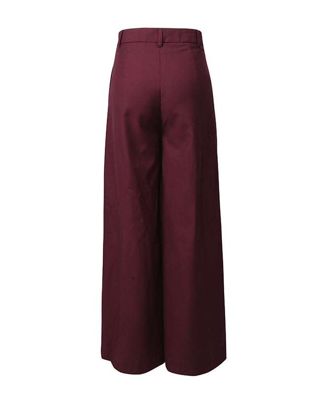 Burgundy Collar 3D Rose Blazer Wide Leg Pants Set