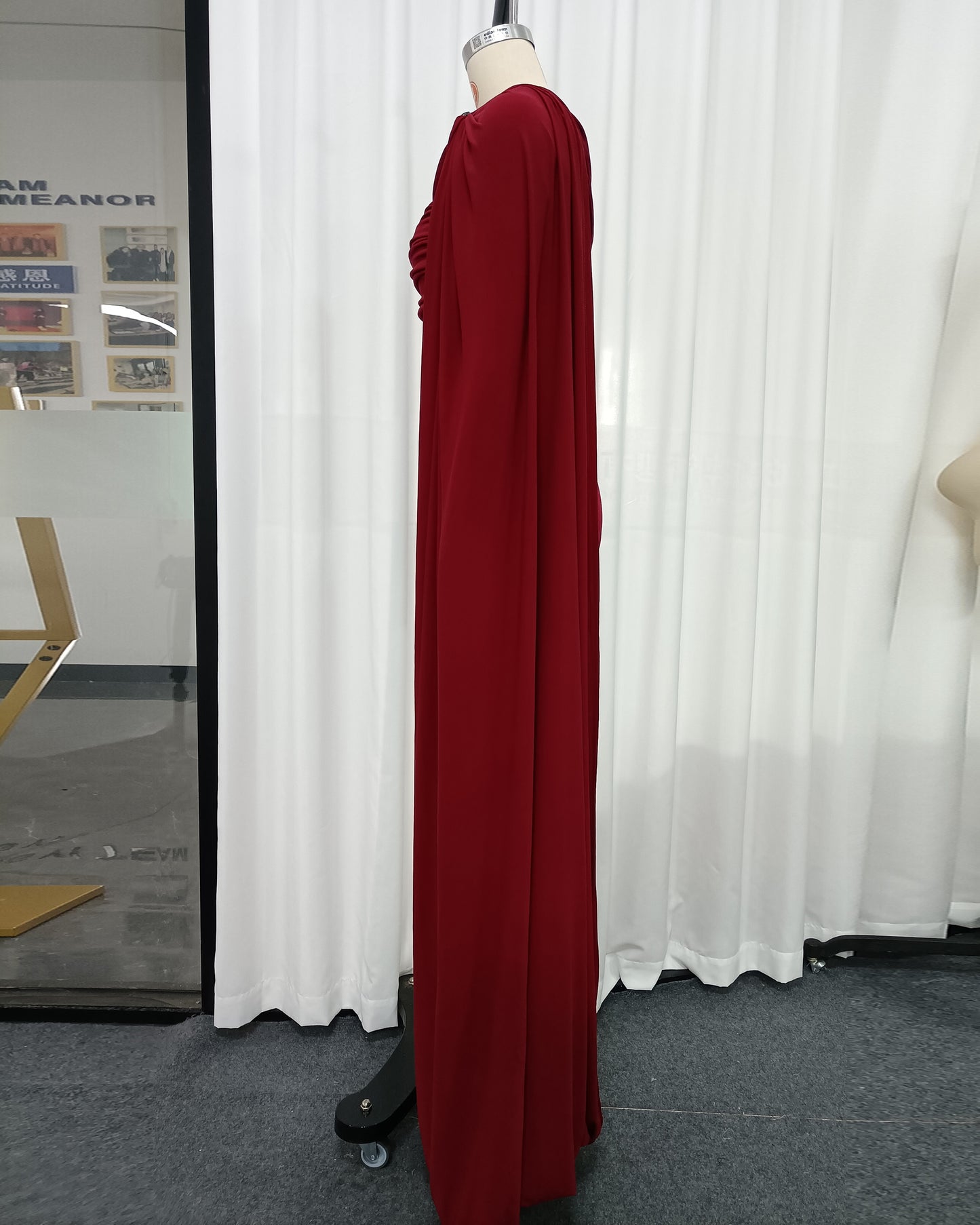 Burgundy Draped One-Shoulder Maxi Dress