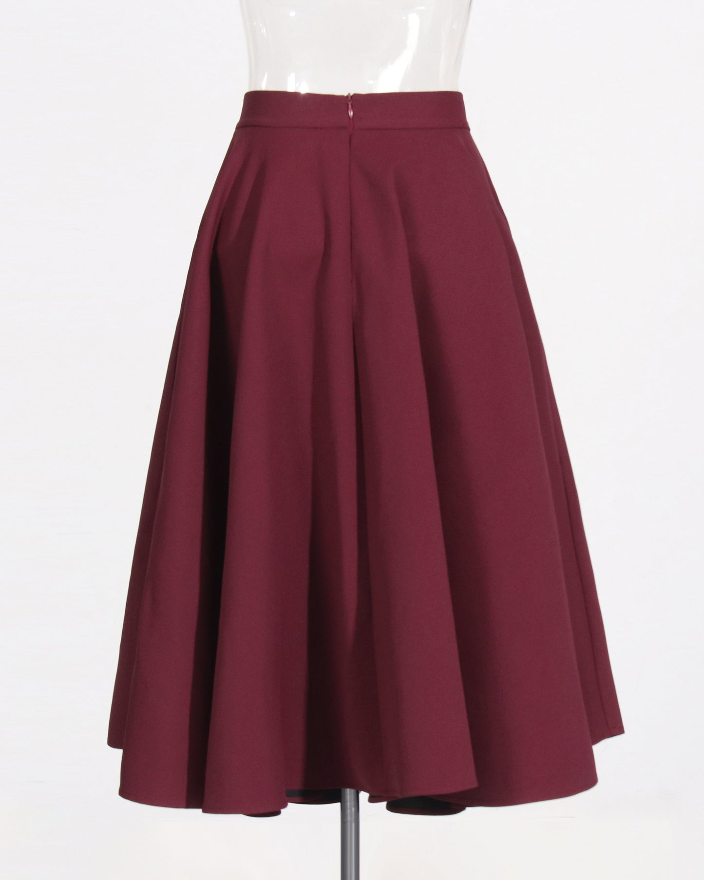 Burgundy Flared Midi Skirt