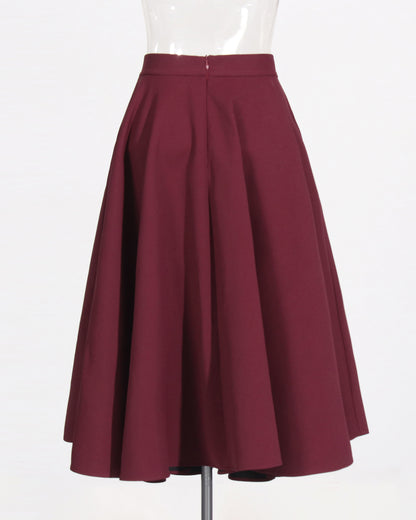 Burgundy Flared Midi Skirt