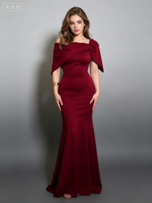 Burgundy Off-the-Shoulder Mermaid Evening Gown