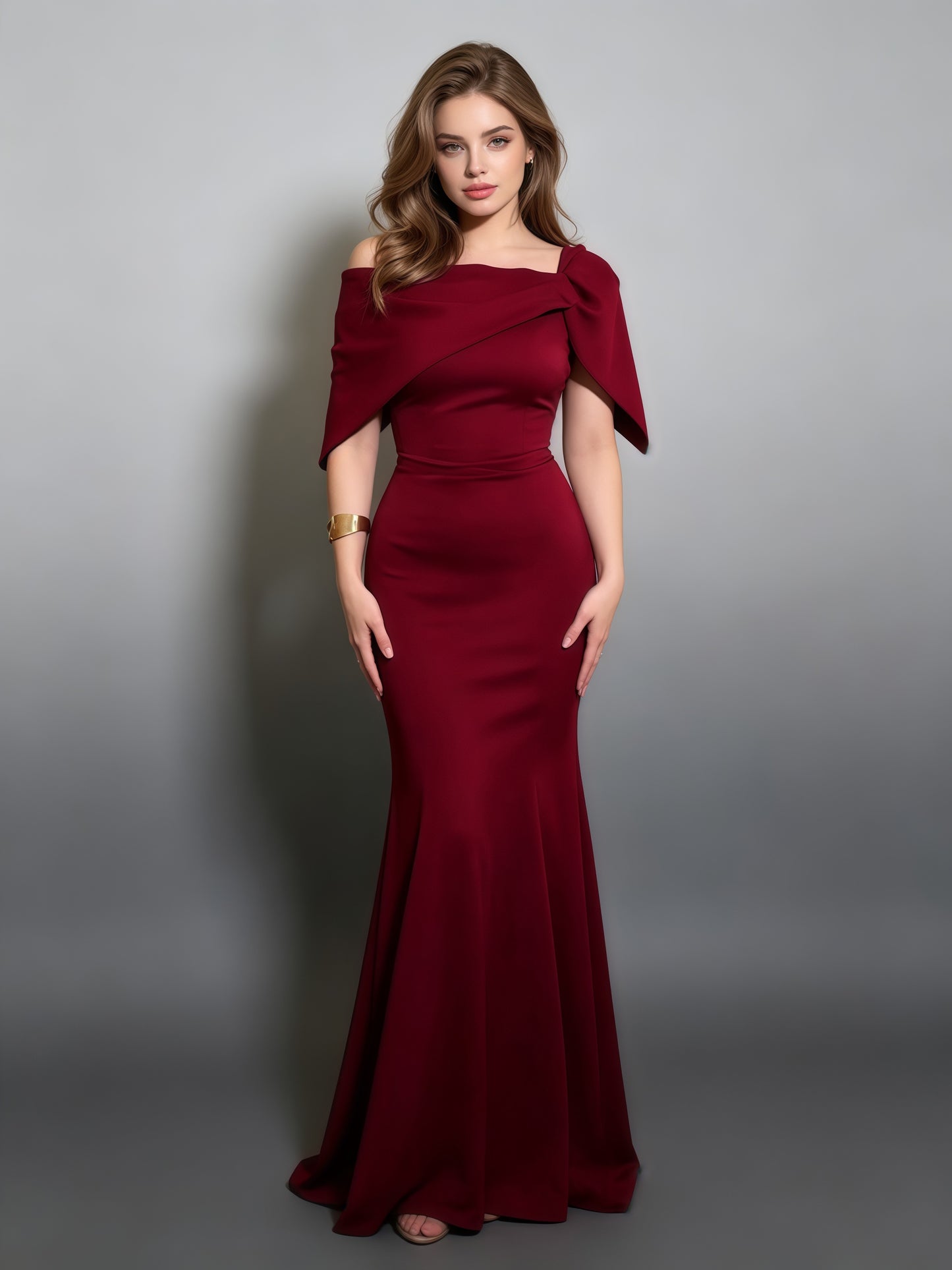 Burgundy Off-the-Shoulder Mermaid Evening Gown