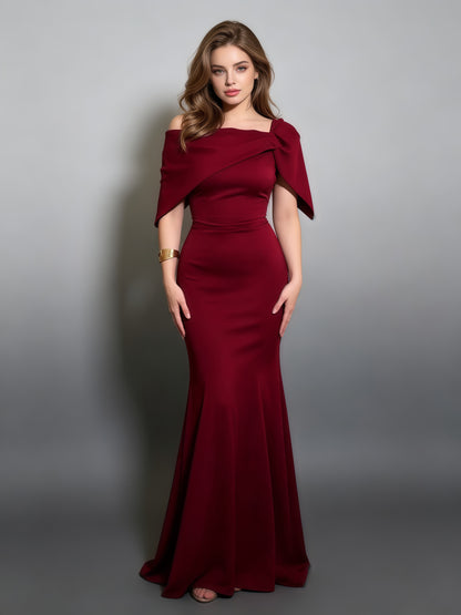 Burgundy Off-the-Shoulder Mermaid Evening Gown