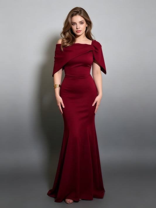 Burgundy Off-the-Shoulder Mermaid Evening Gown