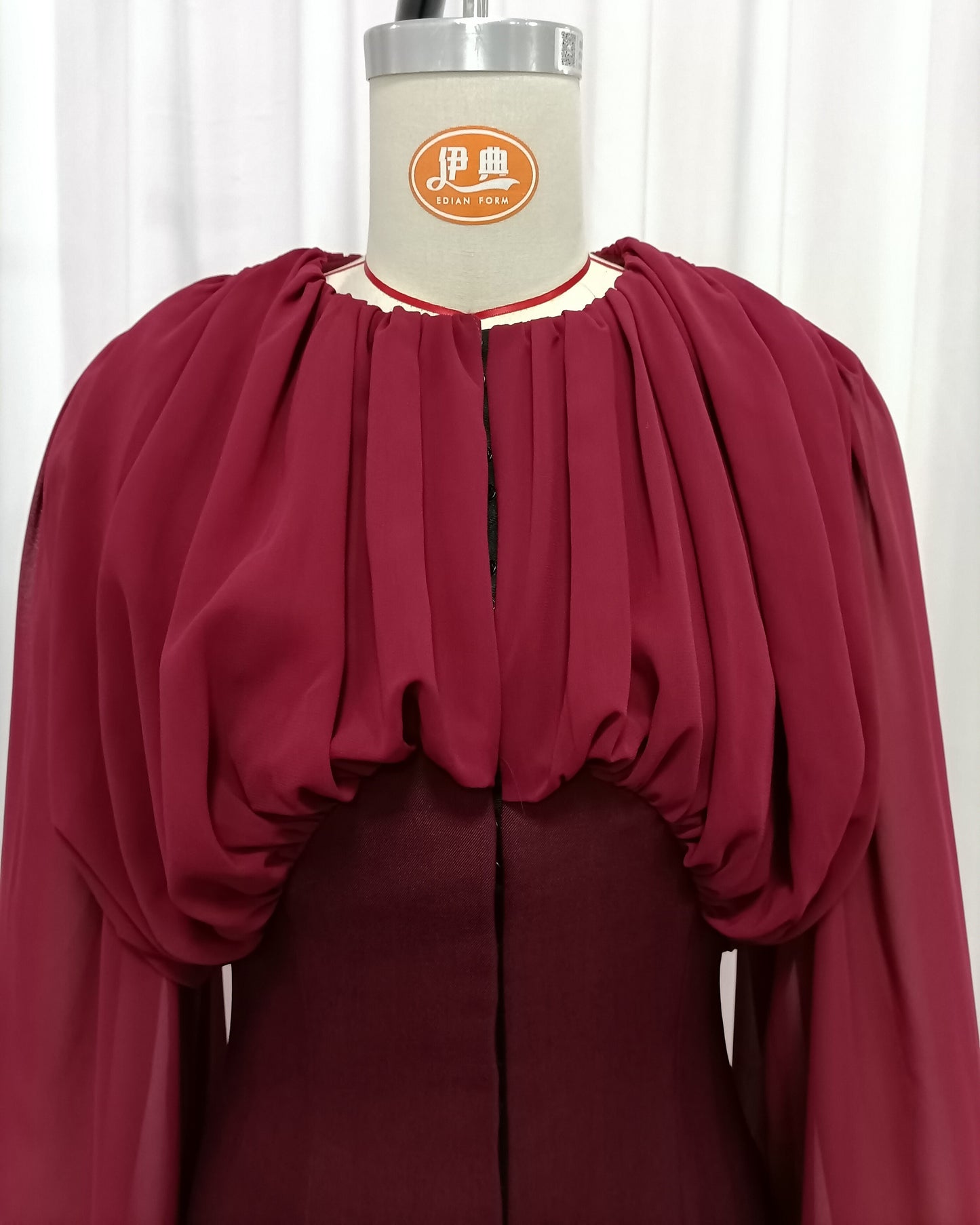 Burgundy Ruched Cape Sleeve Mini Dress