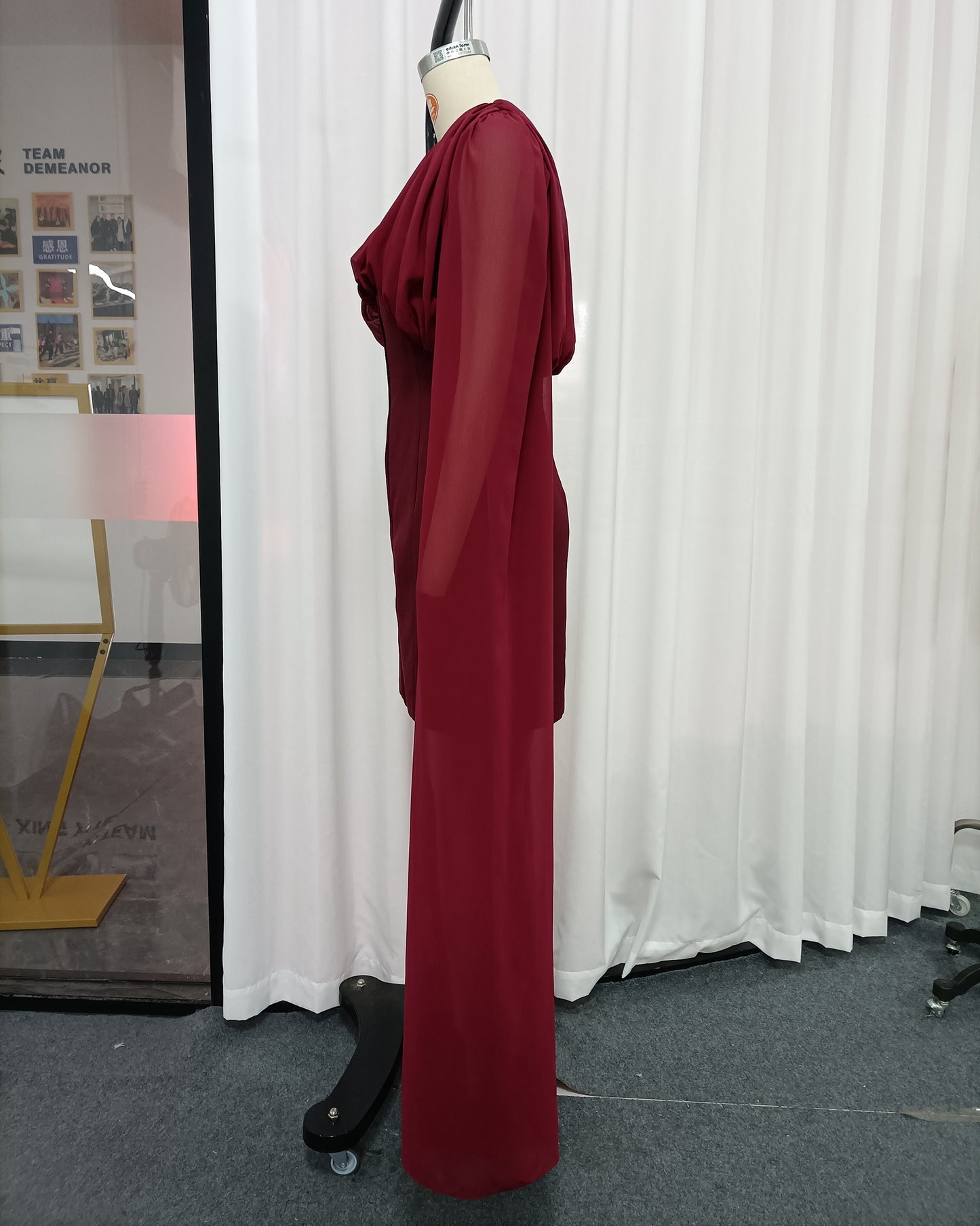 Burgundy Ruched Cape Sleeve Mini Dress